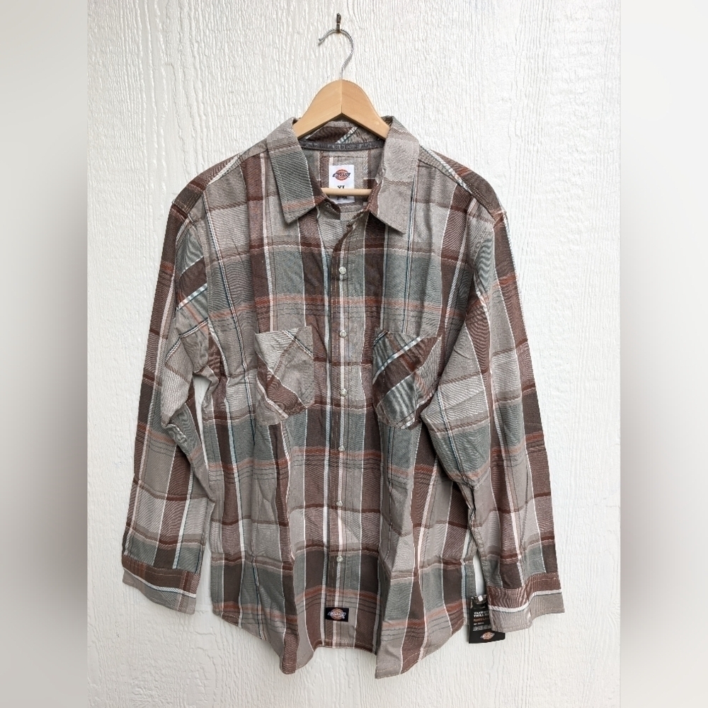 NWT Dickies Yarn Dyed Twill Plaid Work Shirt Cotton Regular Fit Men's Size XL